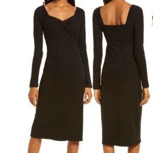Charles Henry Twist Front Long Sleeve Midi Dress